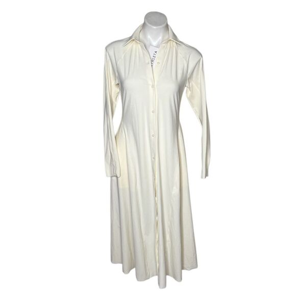 ATHLETA Dress Off White Cosmic Layer Full Button Front Closure Stretchy Size XS - Picture 1 of 11